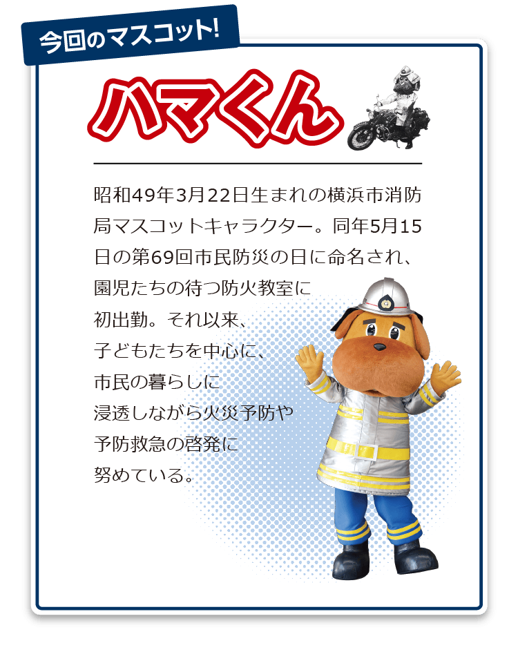 「やさしさ・親しみ・頼りがいのある消防」をキャッチフレーズに、名古屋市内在住又は在勤の方を対象にした公募（応募総数３８８作品）から誕生。商標登録出願済。
