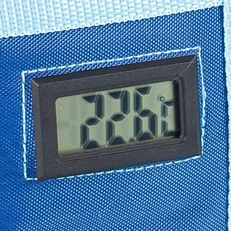 バッグ内の温度がバッグのフロントに表示される