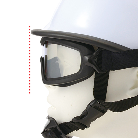 ヘルメット併用時の際ツバからハミ出ない薄型設計