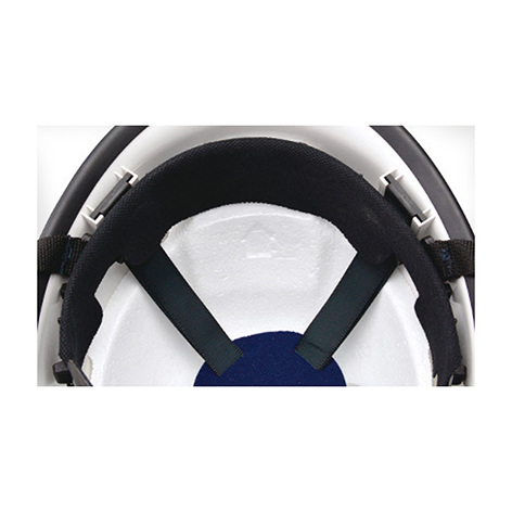 [装着例] レザーの穴をヘルメットの穴に引っ掛けて装着します